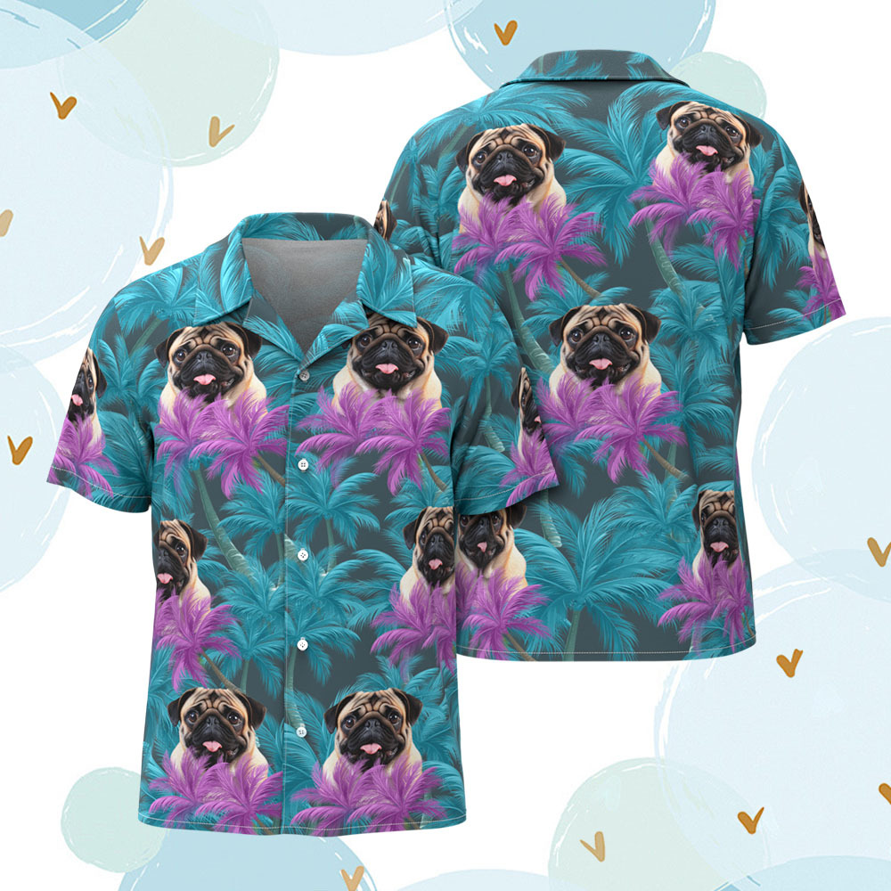 Custom Men Hawaiian Shirts Pet Face Flower Hawaiian Shirt Gift for Pet Lover - MyPhotoSocksAu