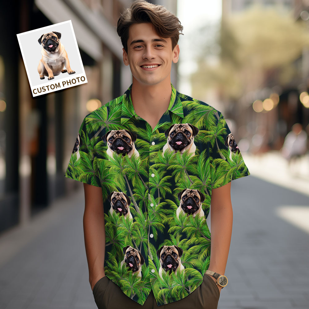Custom Men Hawaiian Shirts Pet Face Flower Hawaiian Shirt Gift for Pet Lover - MyPhotoSocksAu