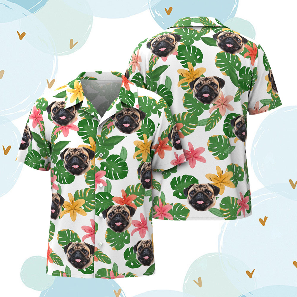 Custom Men Hawaiian Shirts Pet Face Flower Hawaiian Shirt Gift for Pet Lover - MyPhotoSocksAu