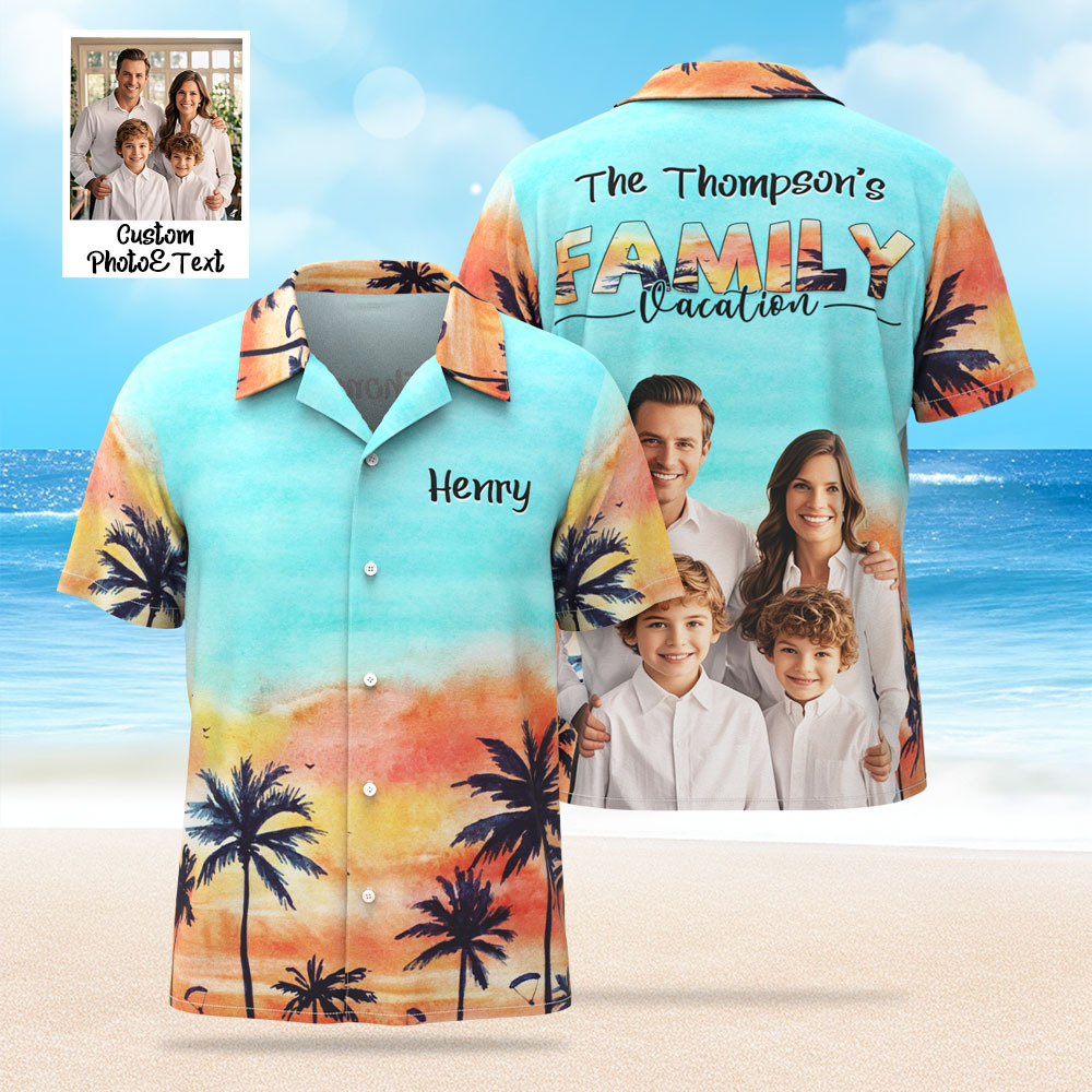 Personalized Face Hawaiian Shirt Family Photo And Text Hawaiian Shirt Gift - MyPhotoSocksAu