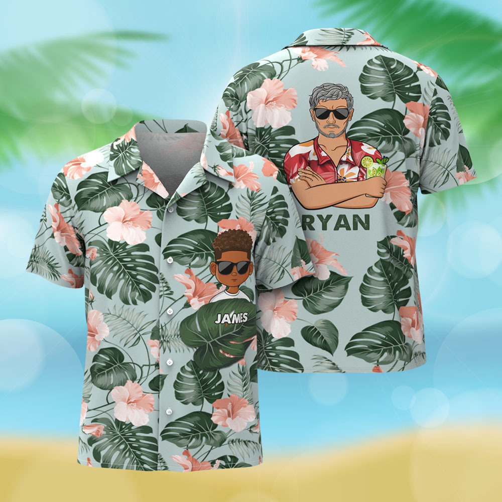 Personalized Cartoon Hawaiian Shirt Best Dad Papa Ever Birthday Loving Gift For Father Grandpa Grandfather Custom Name Hawaiian Shirt Gift - MyPhotoSocksAu