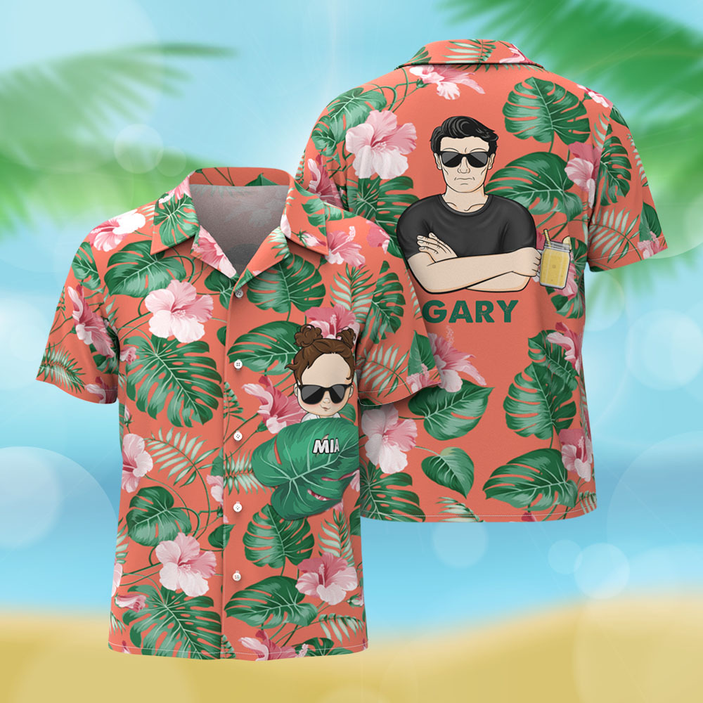 Personalized Cartoon Hawaiian Shirt Best Dad Papa Ever Birthday Loving Gift For Father Grandpa Grandfather Custom Name Hawaiian Shirt Gift - MyPhotoSocksAu