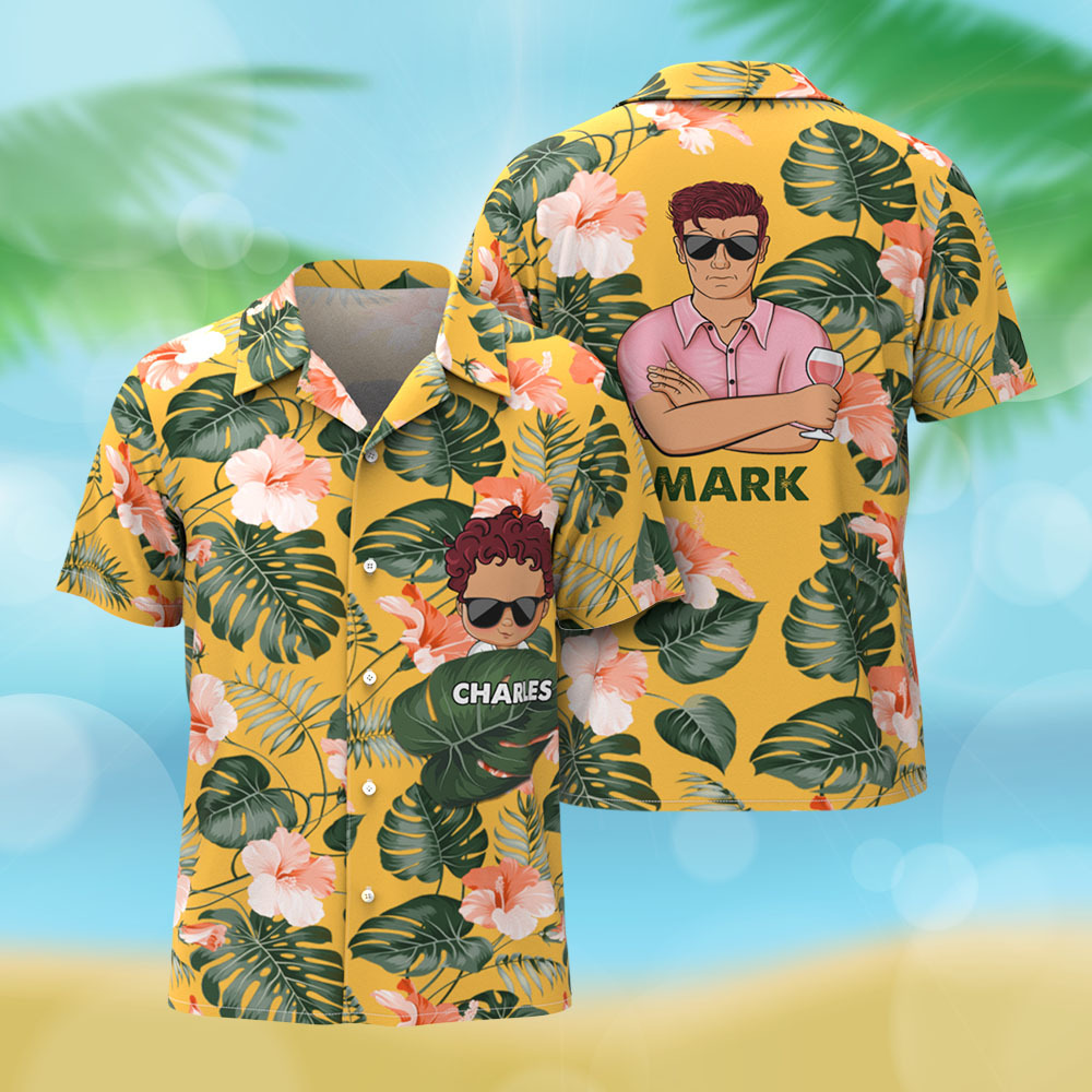 Personalized Cartoon Hawaiian Shirt Best Dad Papa Ever Birthday Loving Gift For Father Grandpa Grandfather Custom Name Hawaiian Shirt Gift - MyPhotoSocksAu