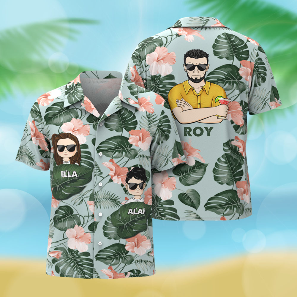 Personalized Cartoon Hawaiian Shirt Best Dad Papa Ever Birthday Loving Gift For Father Grandpa Grandfather Custom Name Hawaiian Shirt - MyPhotoSocksAu