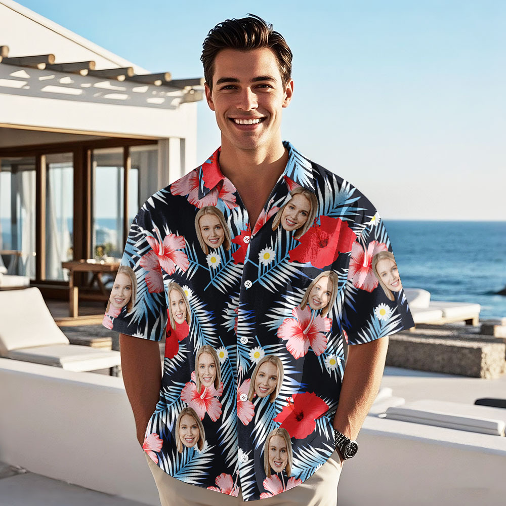 Personalized Face Hawaiian Shirt Sunset Color Hawaiian Shirt Gift Custom Face Hawaiian Shirt - MyPhotoSocksAu