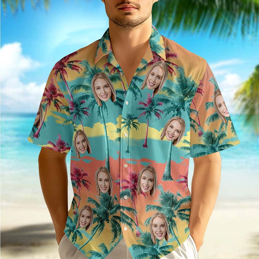 Personalized Face Hawaiian Shirt Sunset Color Hawaiian Shirt Gift Custom Face Hawaiian Shirt - MyPhotoSocksAu