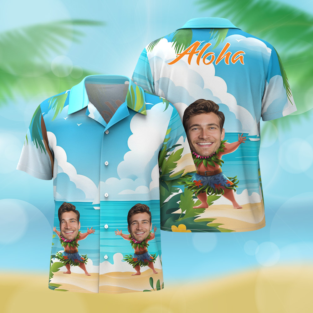 Personalized Funny Face Hula Dancing Gift For Men Personalized Photo Hawaiian Shirts - MyPhotoSocksAu