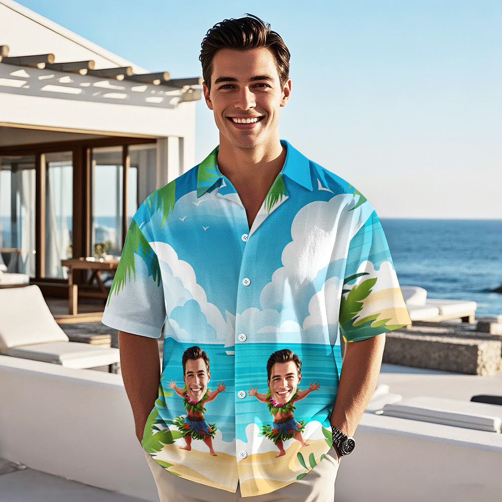 Personalized Funny Face Hula Dancing Gift For Men Personalized Photo Hawaiian Shirts - MyPhotoSocksAu
