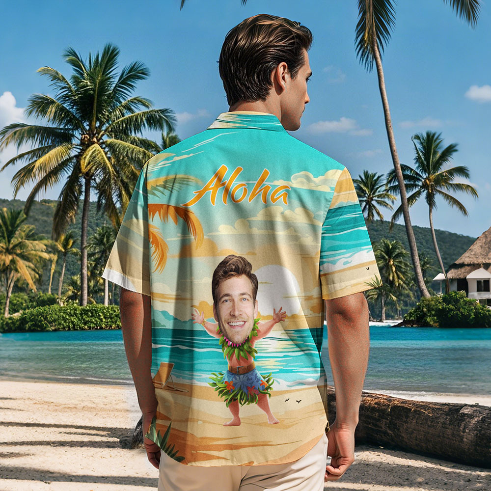 Personalized Funny Face Hula Dancing Gift For Men Personalized Photo Hawaiian Shirts - MyPhotoSocksAu