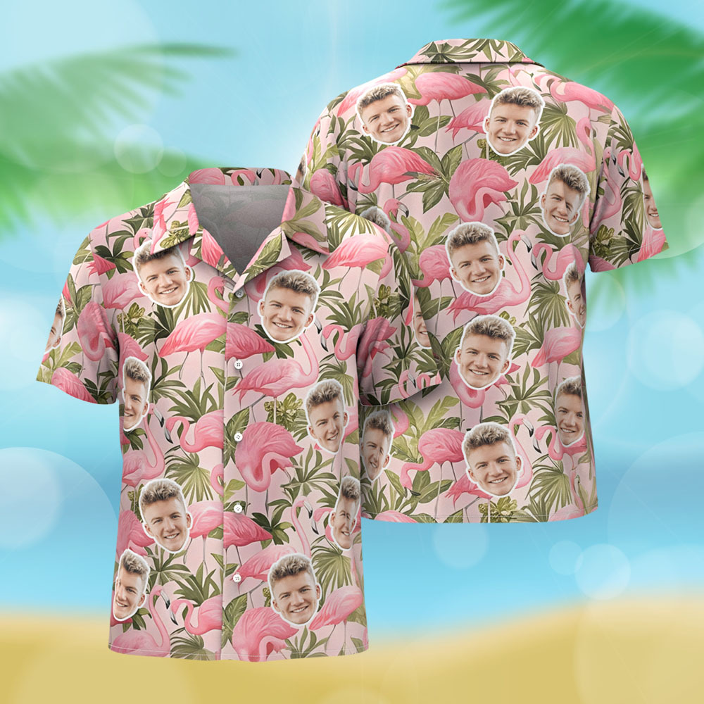 Custom Hawaiian Shirt Pink Flamingo Photo Hawaiian Shirt Funny Vacation Party Shirts - MyPhotoSocksAu