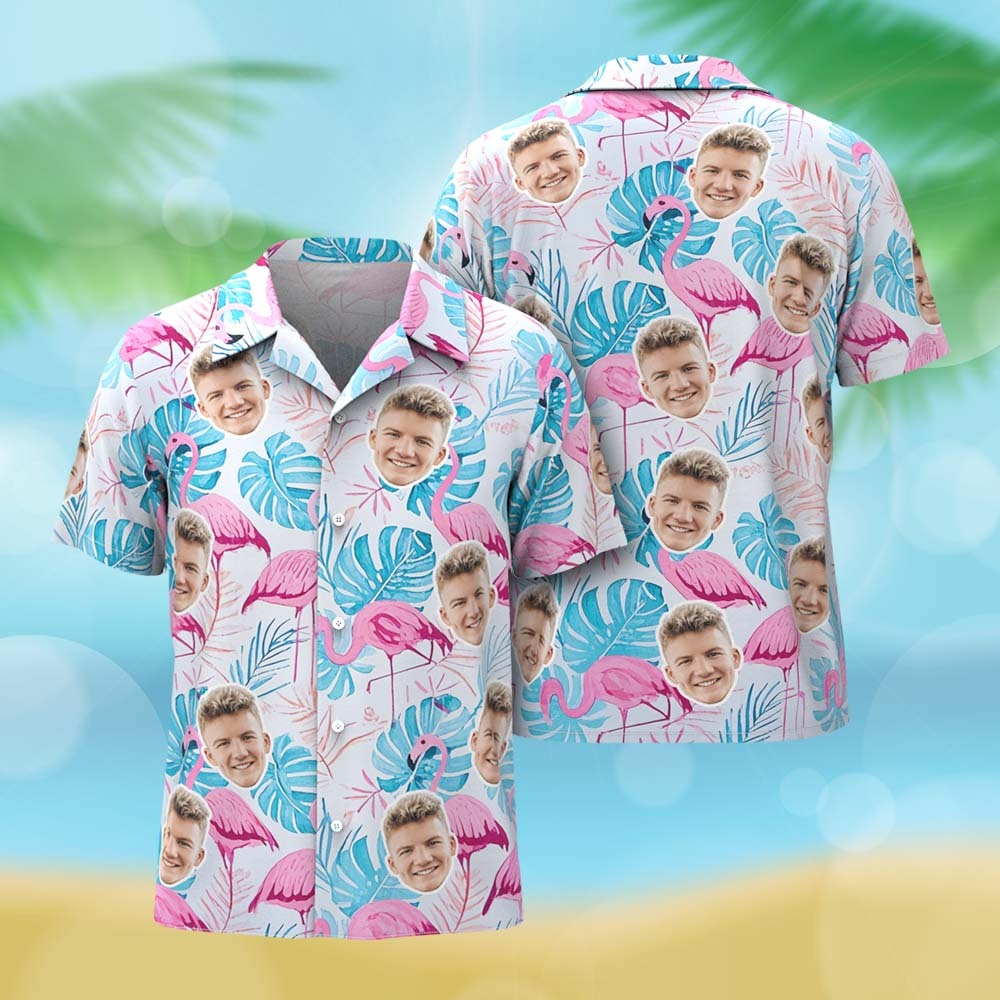 Personalized Blue Leveas Face Hawaiian Shirt Custom Face Photo Shirt for Men Fun Summer Vacation Gift - MyPhotoSocksAu