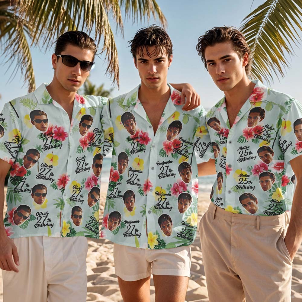 Personalized Birthday Hawaiian Shirt Custom Face Name Summer Birthday Party White Shirt Aloha Birthday Hawaiian Shirt Birthday Gift - MyPhotoSocksAu