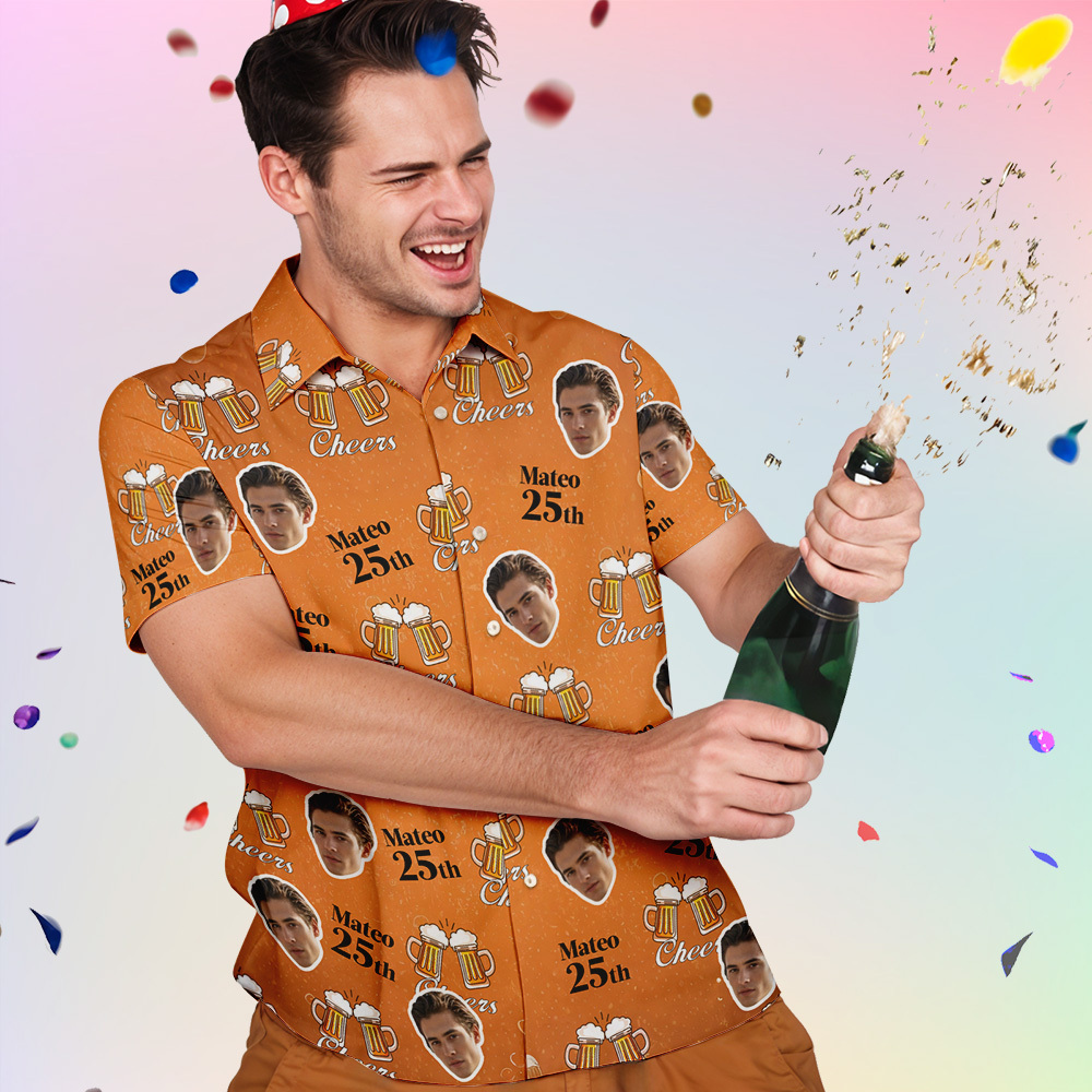 Personalized Birthday Hawaiian Shirt Custom Face Name Summer Birthday Party Green Shirt Aloha Birthday Hawaiian Shirt Birthday Gift - MyPhotoSocksAu