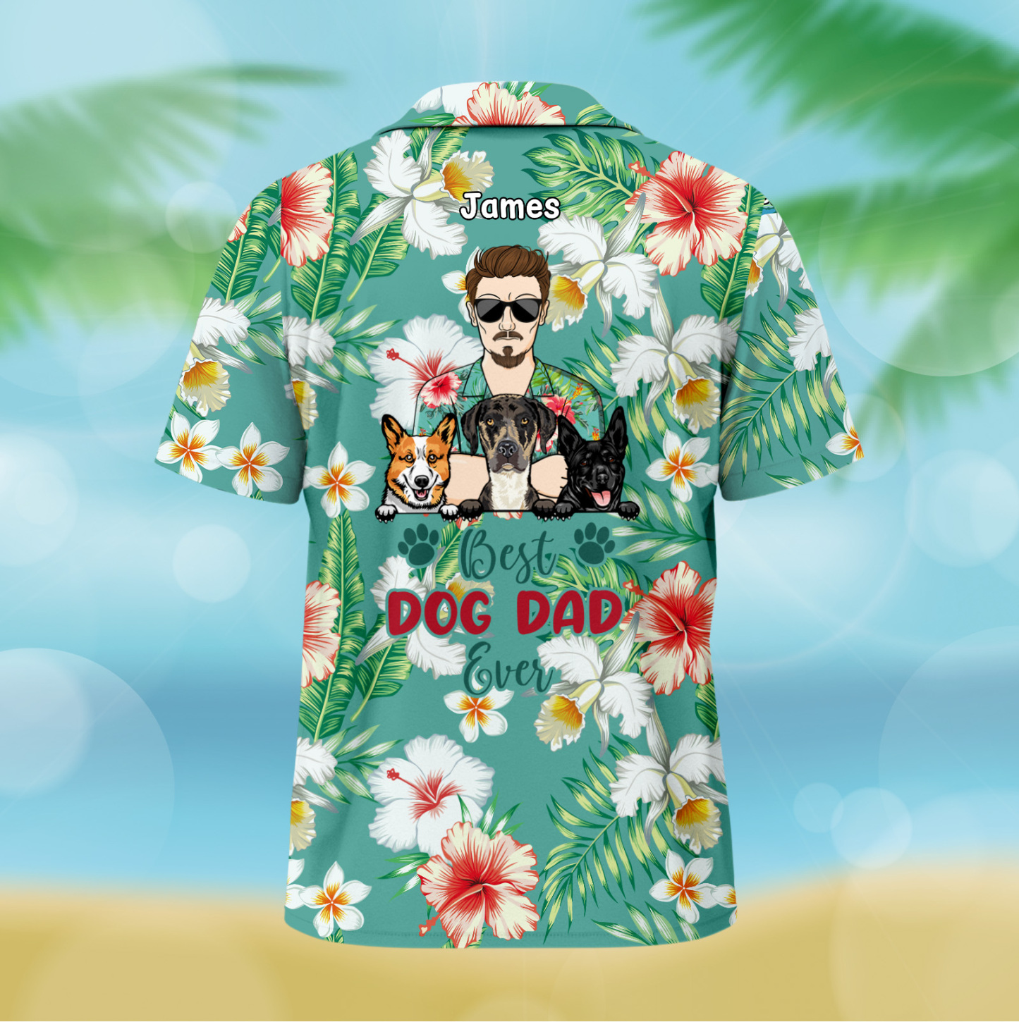 Custom Hawaiian Shirts Best Dog Dad Ever Tropical Beach Vibe Birthday Summer Gift Personalized Pet Lovers Hawaiian Shirts Vacation Gifts - MyPhotoSocksAu