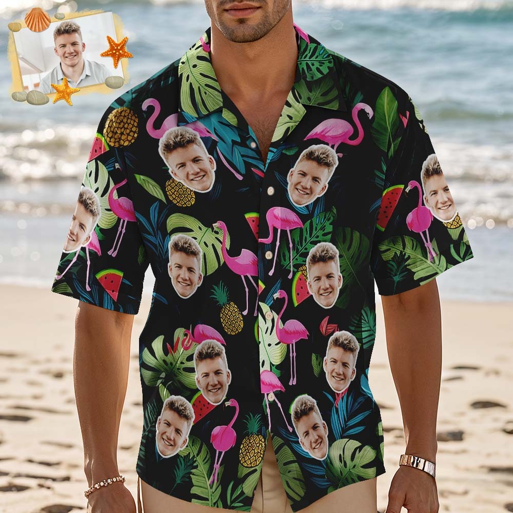Custom Women Light Green Flamingo Face Hawaiian Shirt Face Vacation Summer Party Gift - MyPhotoSocksAu