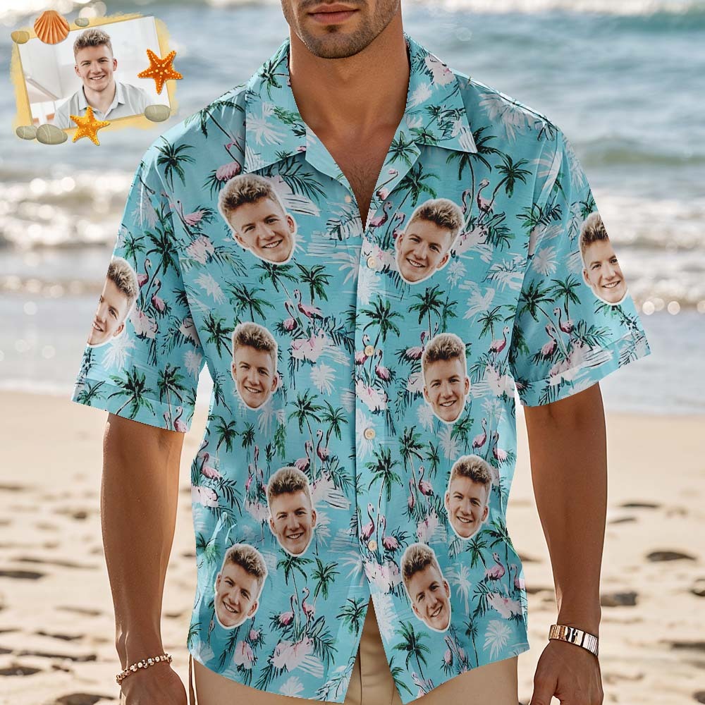 Custom Women Light Green Flamingo Face Hawaiian Shirt Face Vacation Summer Party Gift - MyPhotoSocksAu