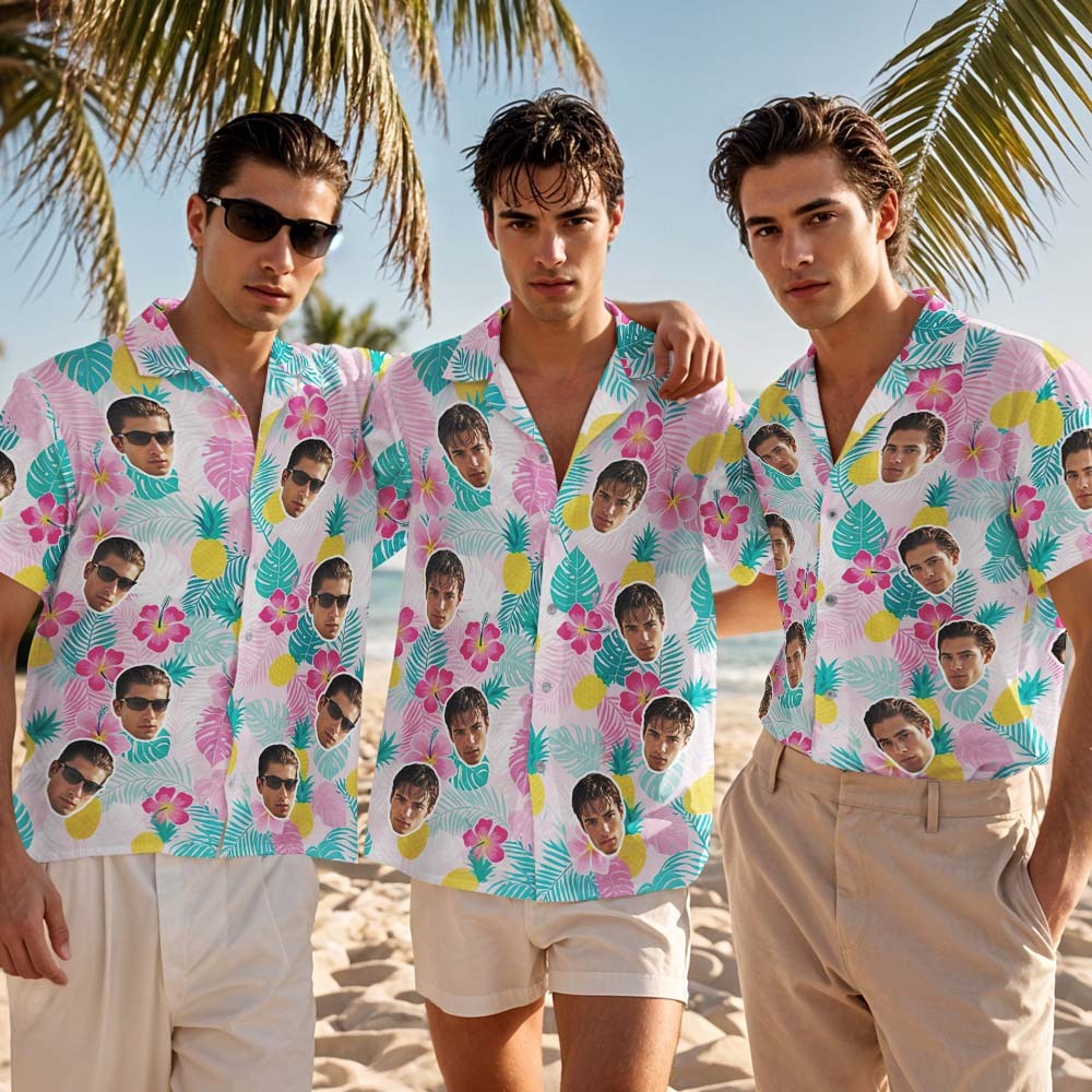 Custom Hawaiian Shirt Flower Pink Hawaiian Shirt Personalized Photo Hawaiian Shirt Funny Vacation Party Shirts - MyPhotoSocksAu