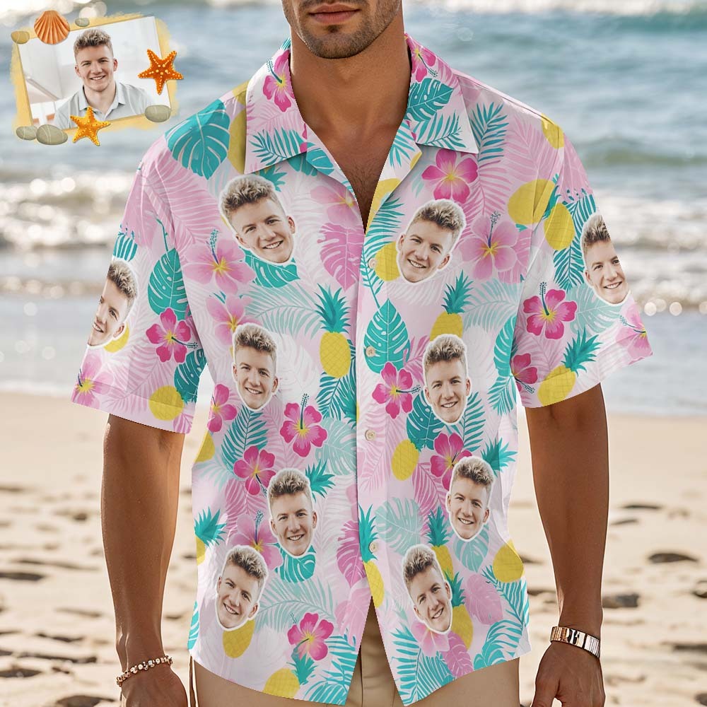 Custom Hawaiian Shirt Flower Pink Hawaiian Shirt Personalized Photo Hawaiian Shirt Funny Vacation Party Shirts - MyPhotoSocksAu