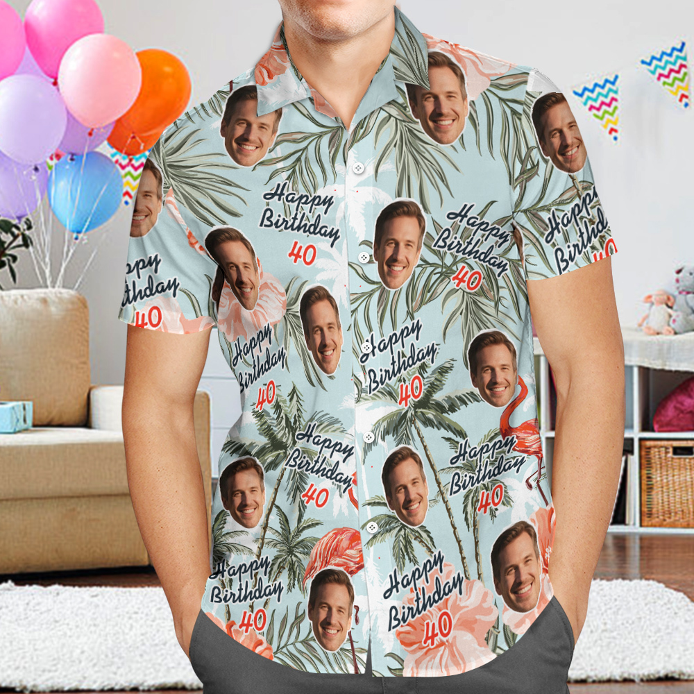 Custom Birthday Hawaiian Shirt Funny Face Date and Name Flower and Palm Tree Shirt 5-STYLES - MyPhotoSocksAu