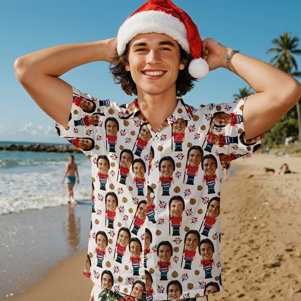 Custom Face Christmas Tree Shirt Hawaiian Shirt Xmas Top Gift for Family Friends Personalized Face Hawaiian Shirt - MyPhotoSocksAu