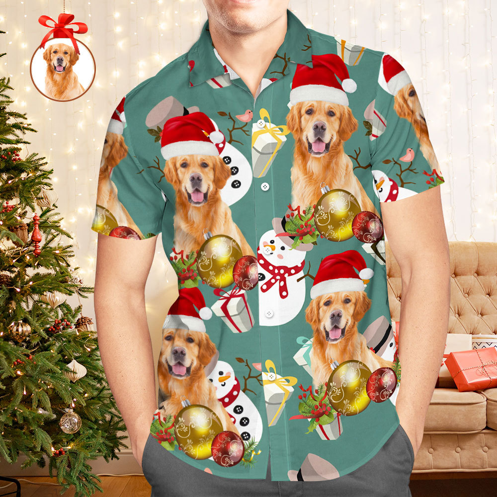 Custom Face Christmas Tree Shirt Hawaiian Shirt Xmas Top Gift for Family Friends Personalized Face Hawaiian Shirt - MyPhotoSocksAu