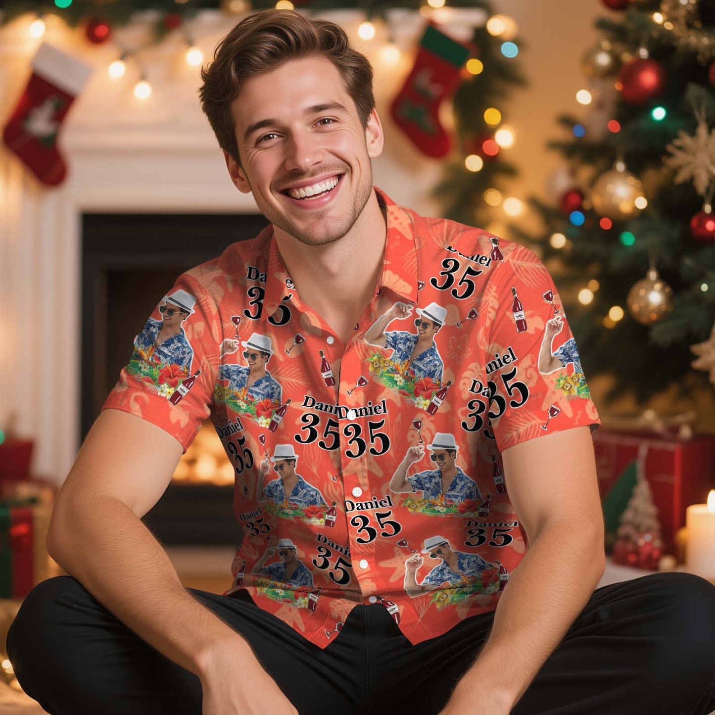 Custom Face Light Pink Age and Name Hawaiian Shirt Personalized Men Hawaiian Shirt With Face Photo Hawaiian Shirt Aloha Shirt Birthday Christmas Gift - MyPhotoSocksAu