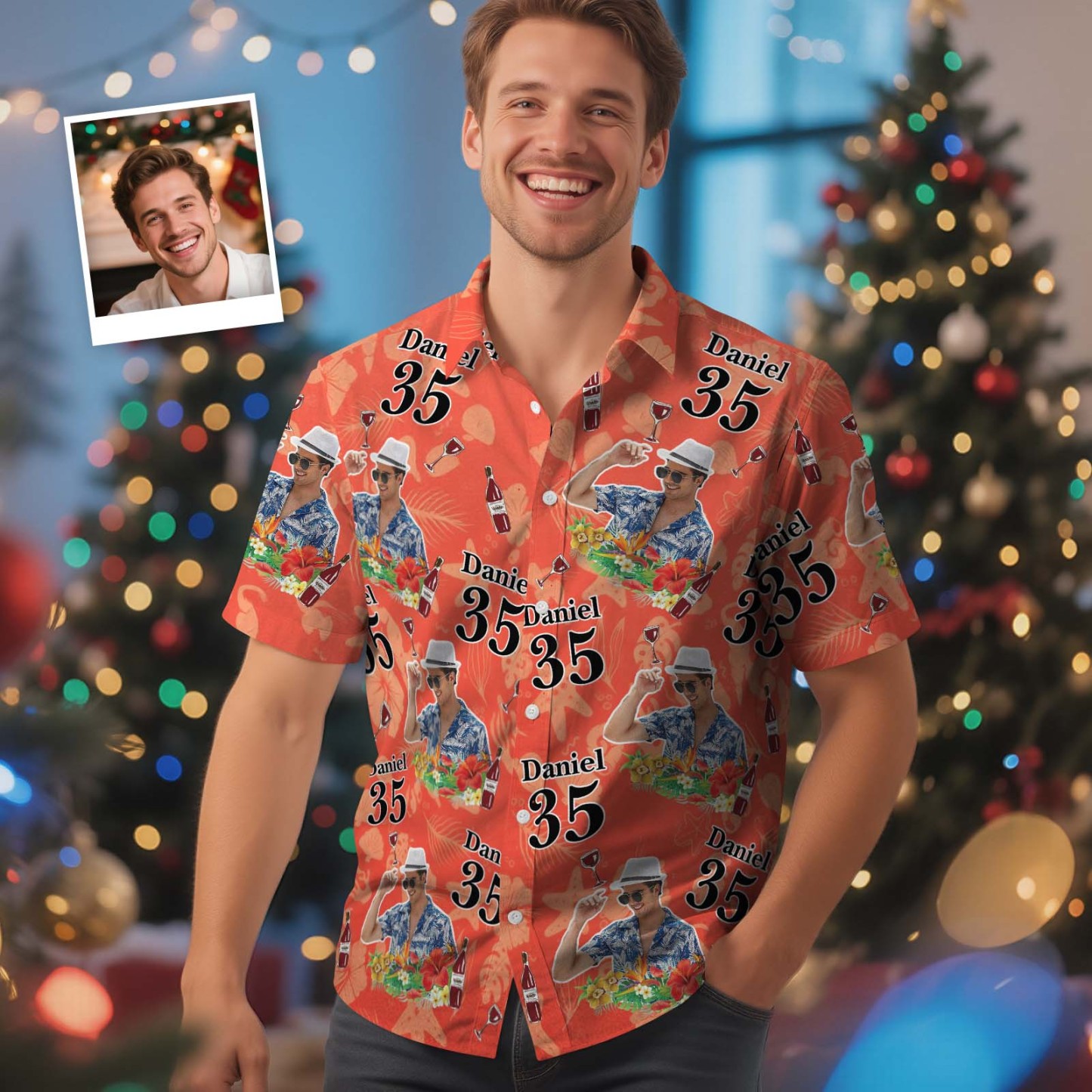 Custom Face Light Pink Age and Name Hawaiian Shirt Personalized Men Hawaiian Shirt With Face Photo Hawaiian Shirt Aloha Shirt Birthday Christmas Gift - MyPhotoSocksAu