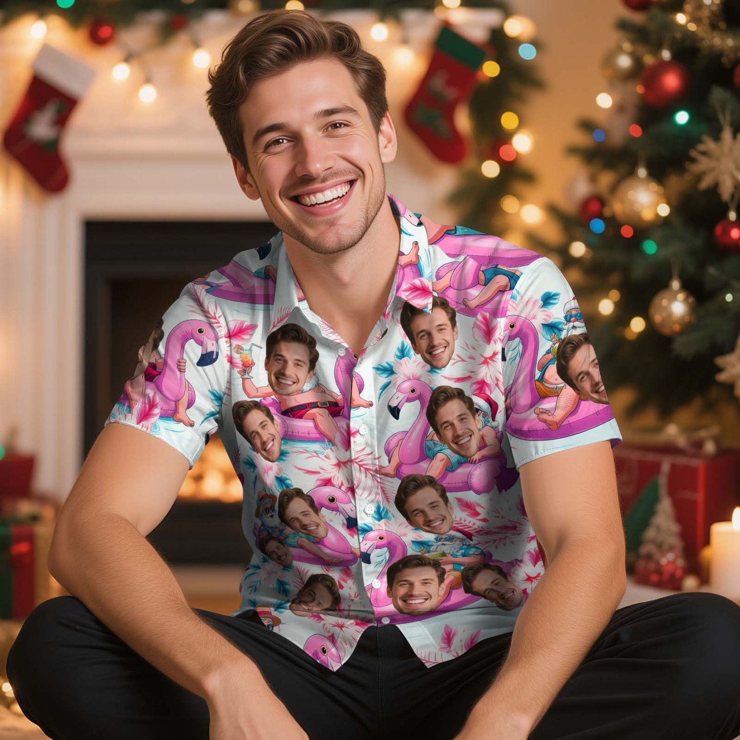Custom Face Light Pink Age and Name Hawaiian Shirt Personalized Men Hawaiian Shirt With Face Photo Hawaiian Shirt Aloha Shirt Birthday Christmas Gift - MyPhotoSocksAu