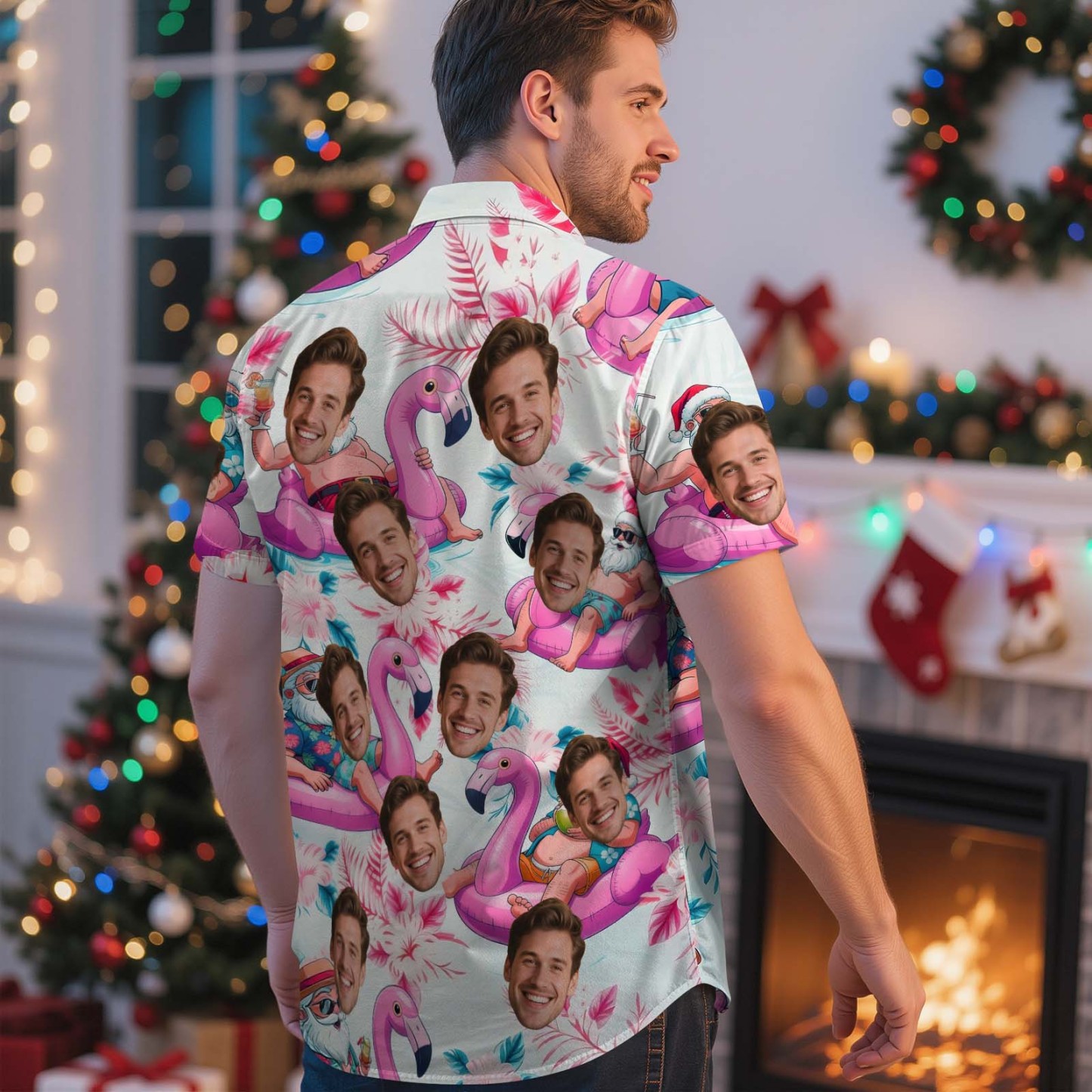 Custom Face Light Pink Age and Name Hawaiian Shirt Personalized Men Hawaiian Shirt With Face Photo Hawaiian Shirt Aloha Shirt Birthday Christmas Gift - MyPhotoSocksAu