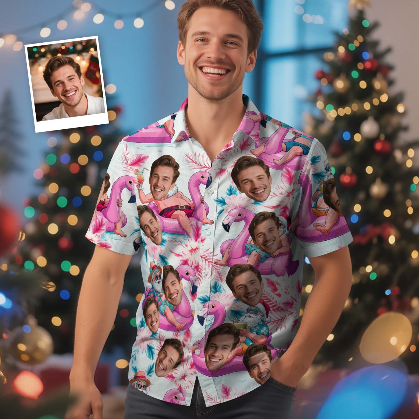 Custom Face Light Pink Age and Name Hawaiian Shirt Personalized Men Hawaiian Shirt With Face Photo Hawaiian Shirt Aloha Shirt Birthday Christmas Gift - MyPhotoSocksAu