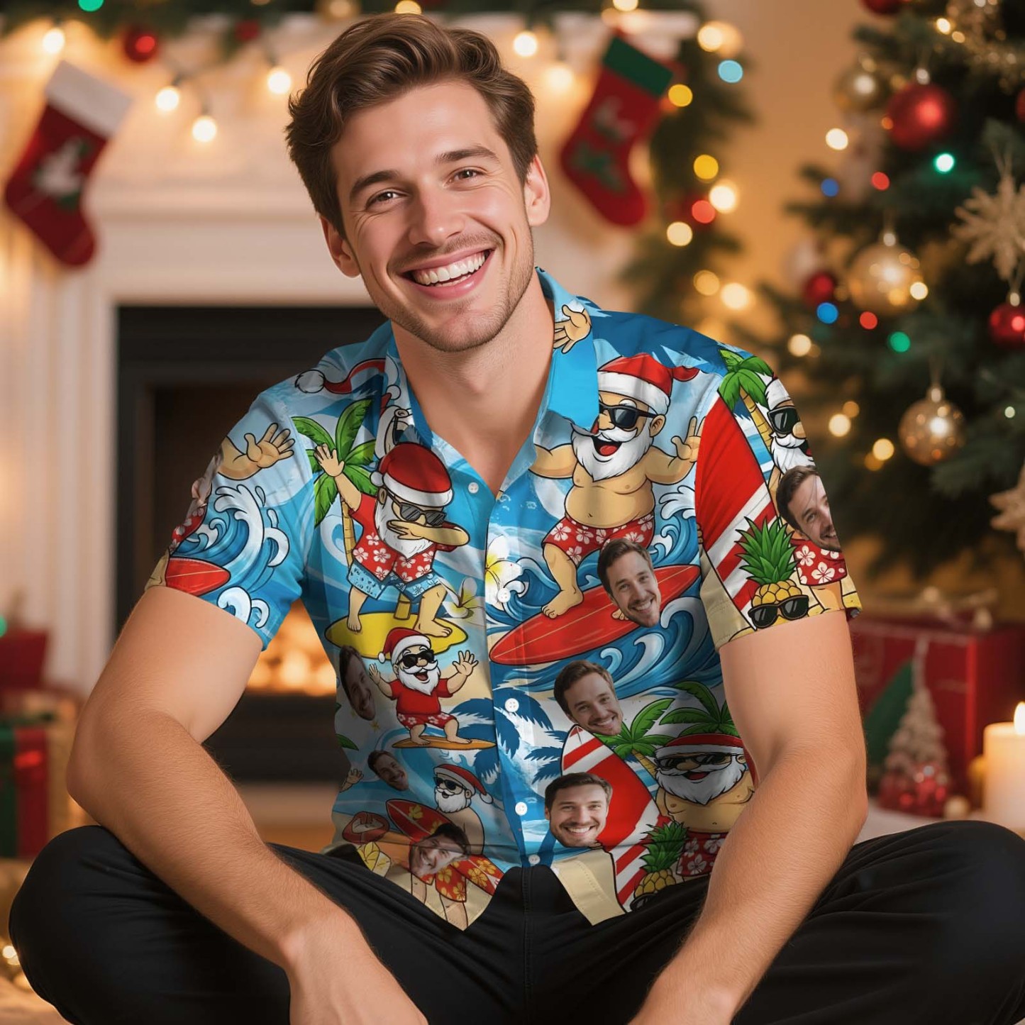 Custom Cute Face Christmas Characters Hawaiian Shirt Personalized Men Hawaiian Shirt With Face Photo Hawaiian Shirt Birthday Christmas Gift - MyPhotoSocksAu