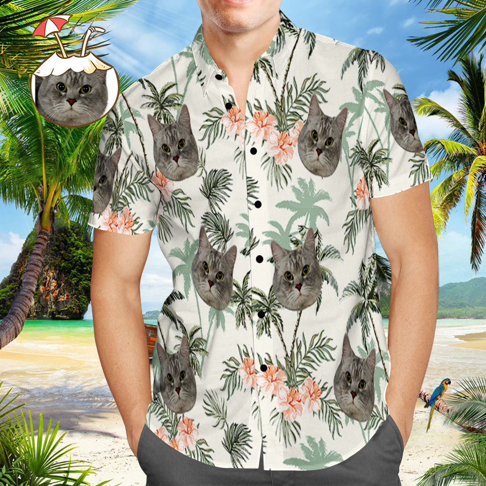 Custom Hawaiian Shirt with Cat Face Vintage Hawaiian Beach Shirts Gifts for Pet Owner Gifts for Pet Lover - My Photo Socks AU