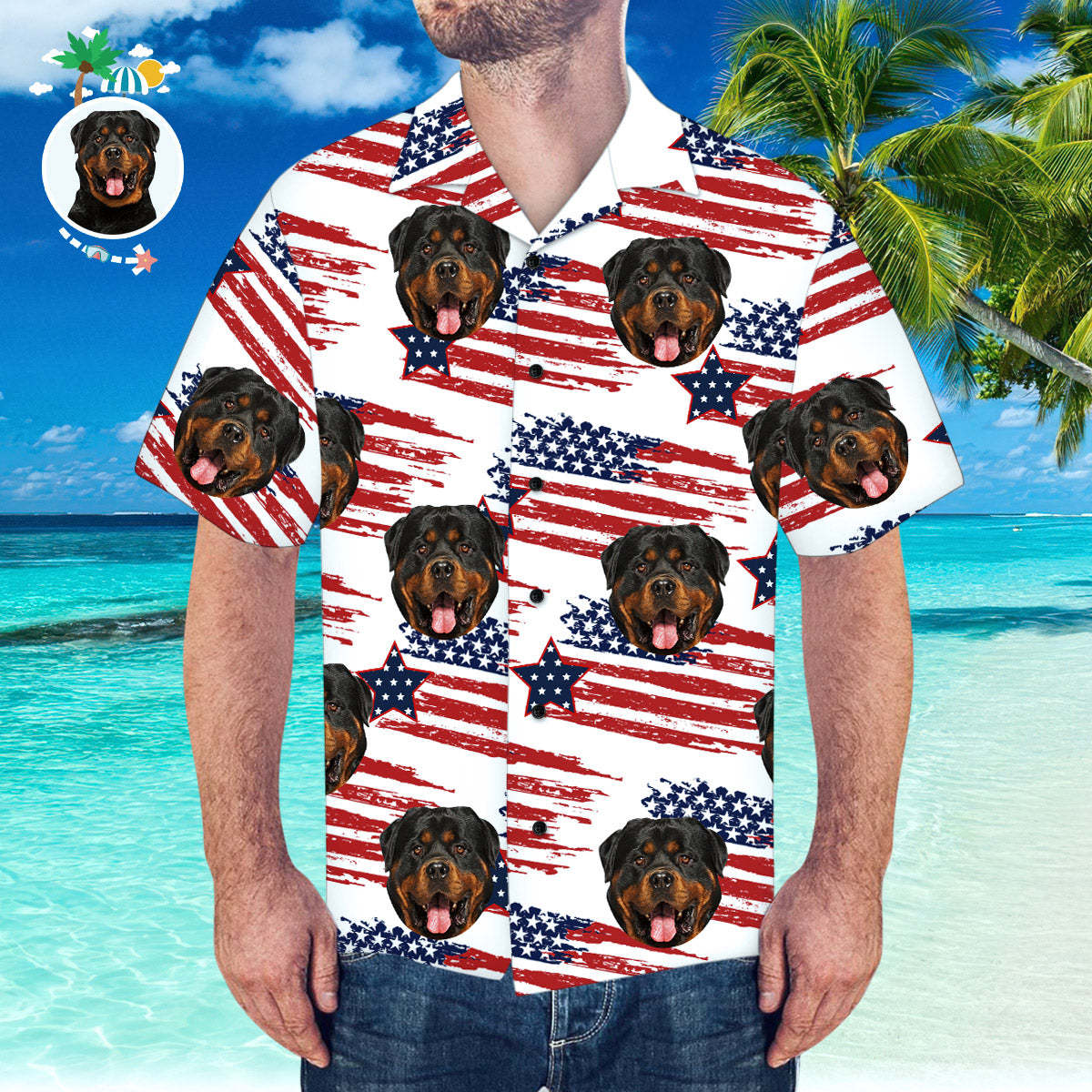 Custom Face Hawaiian Shirt America Flag Hawaiian Shirt for Beach Party - My Photo Socks AU