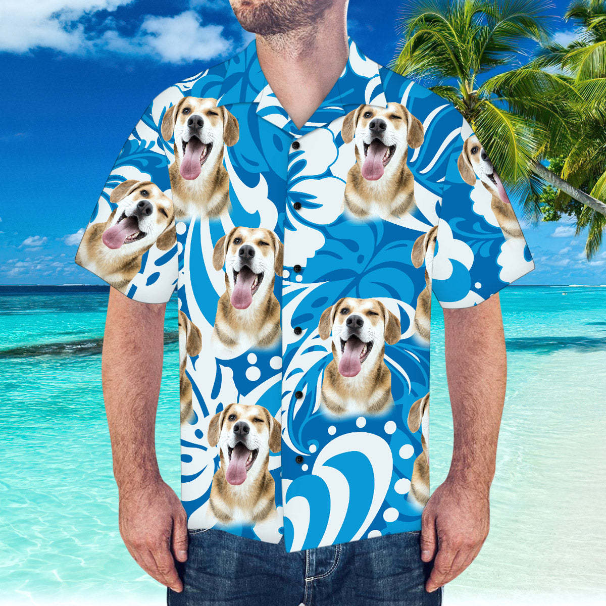 Custom Hawaiian Shirt with Boyfriend Face Leaves & Flowers Pattern Hawaiian Shirt - My Photo Socks AU