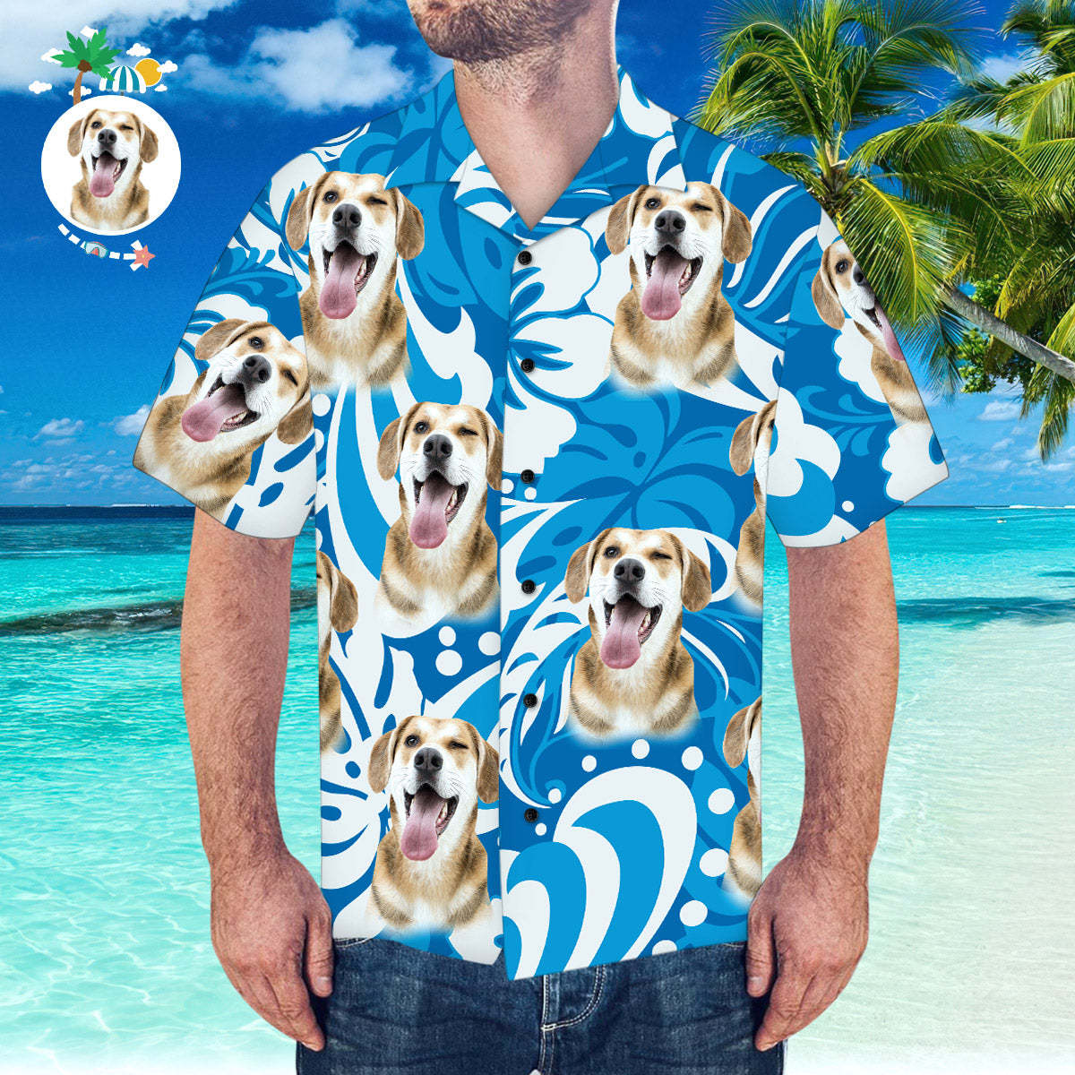 Custom Hawaiian Shirt with Boyfriend Face Leaves & Flowers Pattern Hawaiian Shirt - My Photo Socks AU