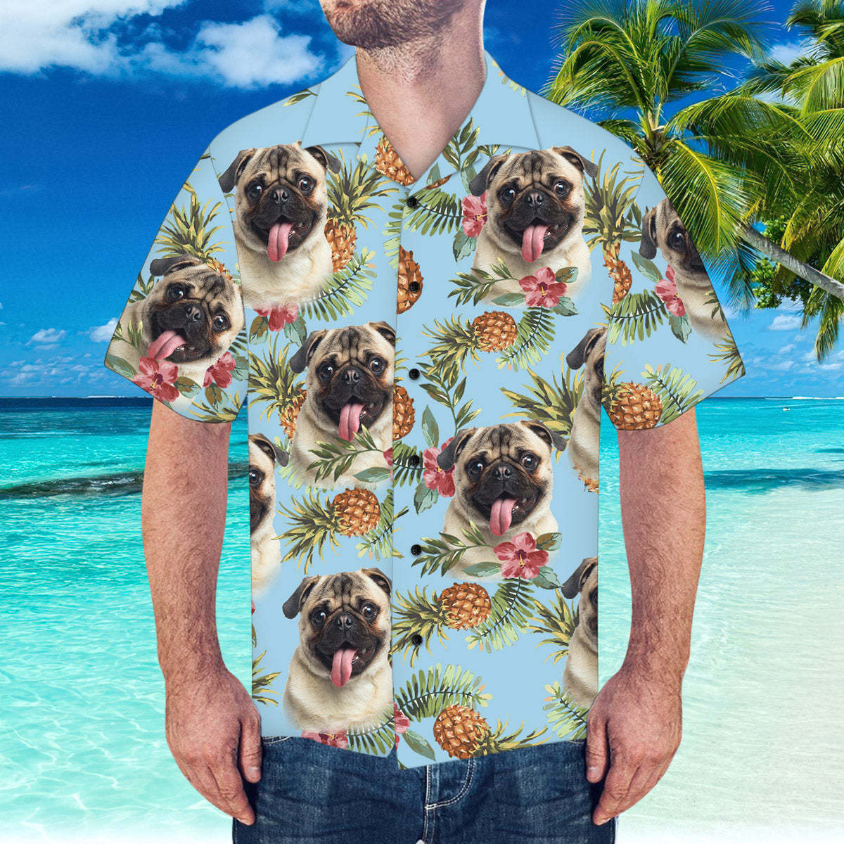 Custom Hawaiian Shirt with Husband Face Pineapple Pattern Hawaiian Shirt for Beach - My Photo Socks AU