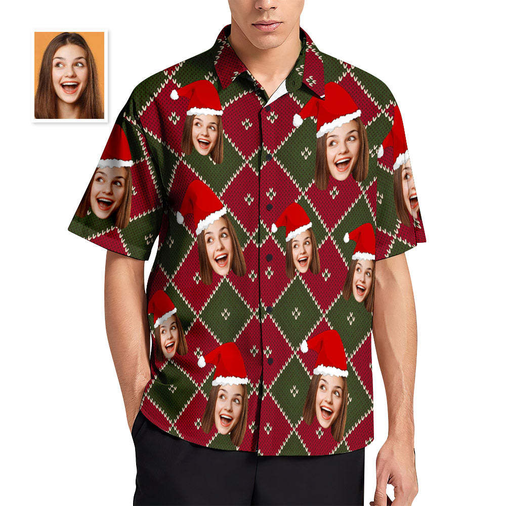 Custom Face Grid Christmas Men's Hawaiian Shirt - My Photo Socks AU