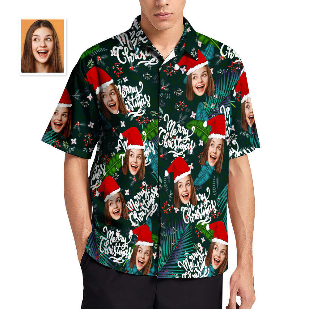 Custom Face Hawaiian Shirts Personalized Photo Gift Men's Christmas Shirts Flower and Leaves - My Photo Socks AU