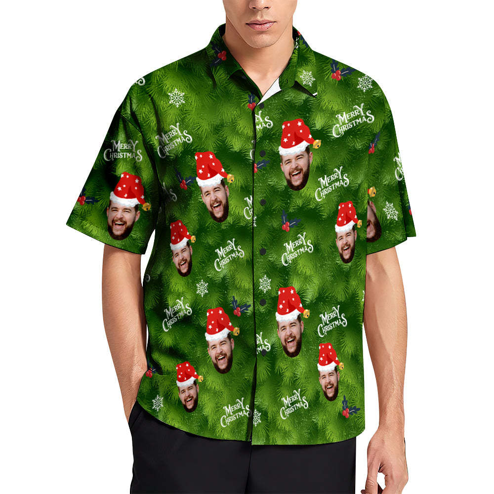 Custom Face Hawaiian Shirts Personalized Photo Gift Men's Christmas Shirts Christmas Mistletoe - My Photo Socks AU