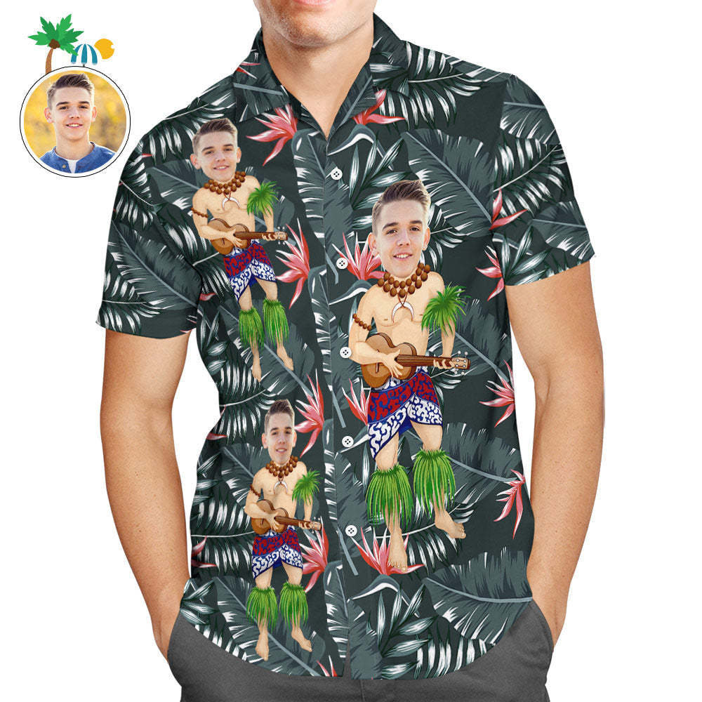 Custom Face Men Hawaiian Shirt Leaves Hula Green Tropical Shirt - My Photo Socks AU