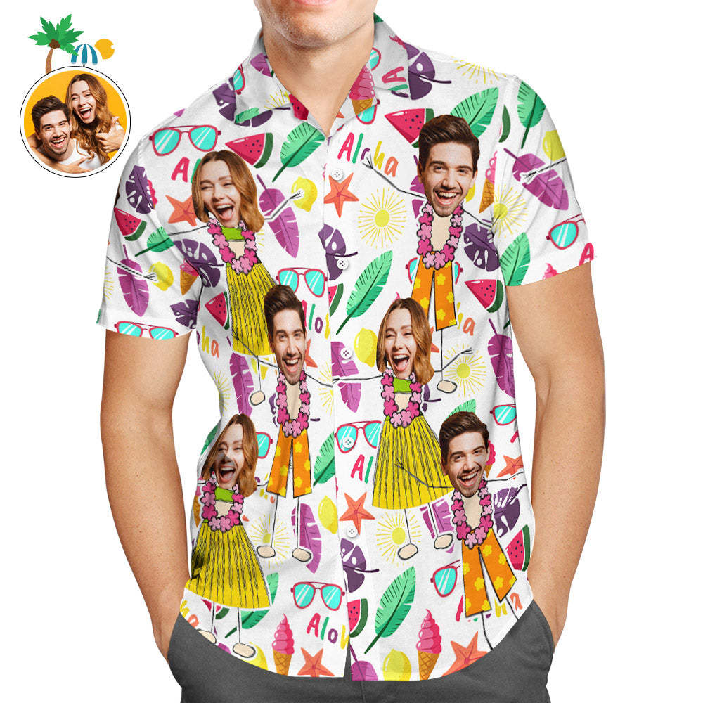 Custom Face Men Hawaiian Shirt Beach Party Hula Aloha Shirt - My Photo Socks AU