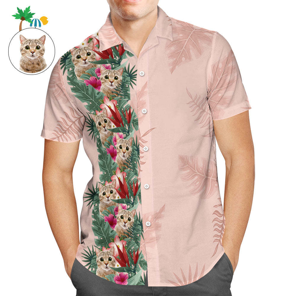 Custom Face Men Leaves Hawaiian Shirt Cat Tropical Shirt - My Photo Socks AU