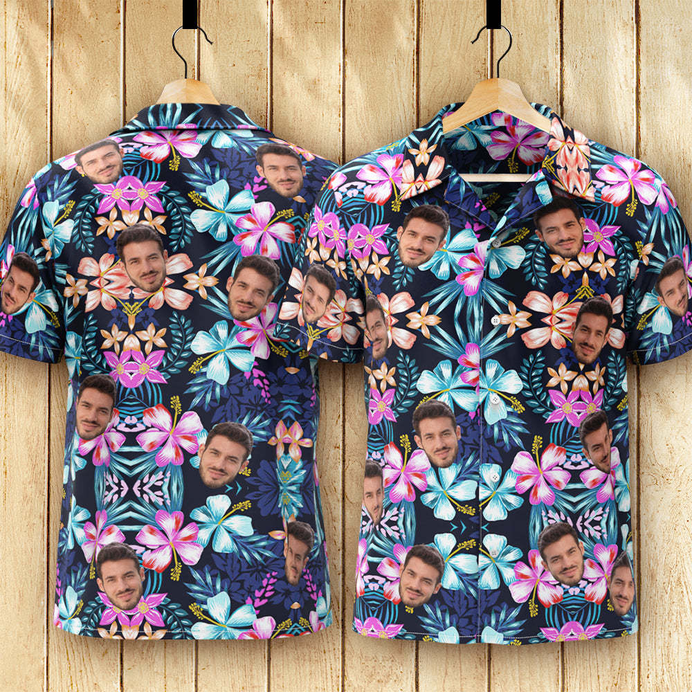 Custom Face Hawaiian Shirt Men's All Over Print Aloha Shirt Gift - Multicolored Flowers - My Photo Socks AU