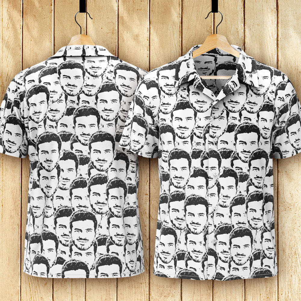 Custom Face Hawaiian Shirt Men's All Over Print Aloha Shirt Gift - Comic Style Mash Face - My Photo Socks AU