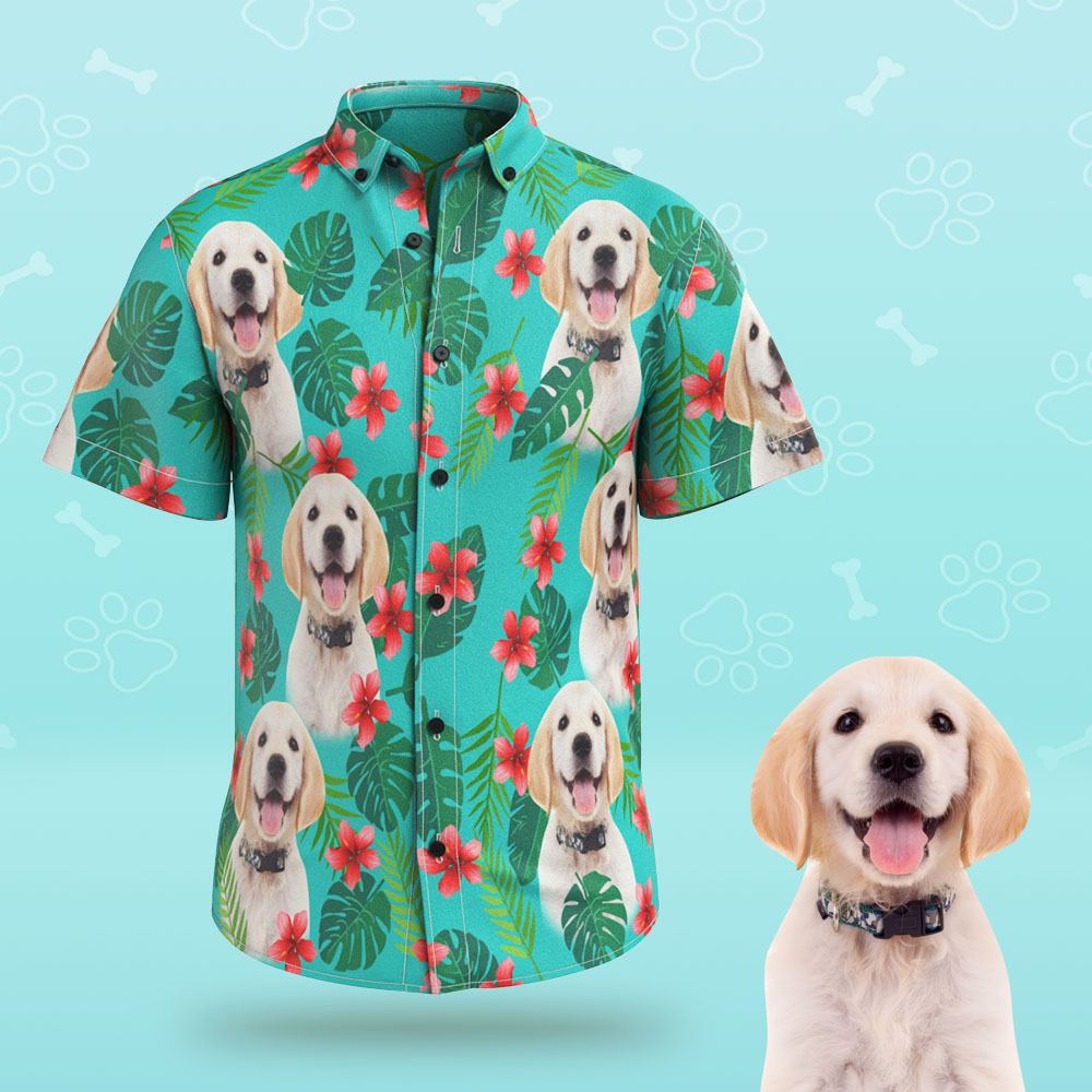 Custom Face Men Hawaiian Shirts Personalized Dog Face on a Hawaiian Shirt for Pet Lover - Green - My Photo Socks AU