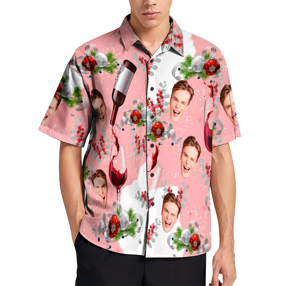 Custom Face Hawaiian Shirts Pink Christmas Men's Christmas Shirts A Glass Of Fine Wine - My Photo Socks AU