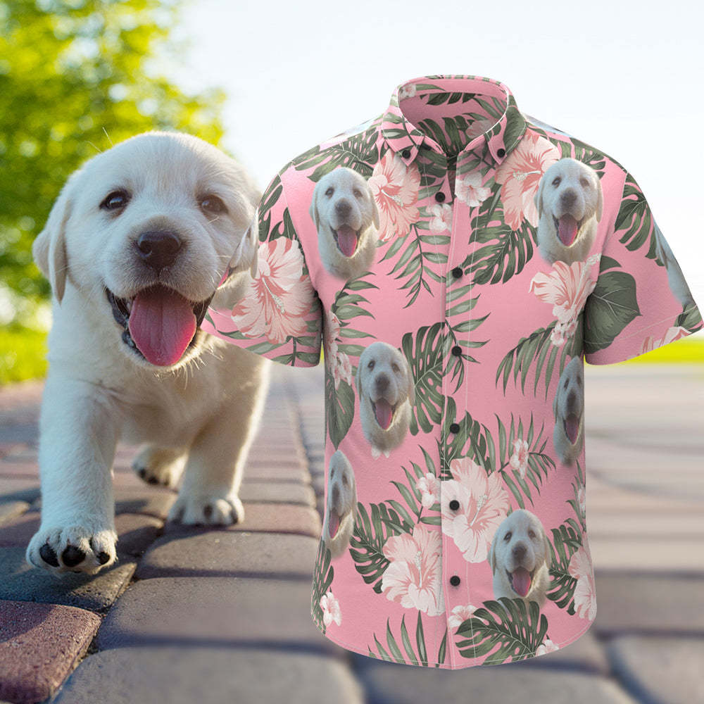 Custom Dog Face Hawaiian Style Pink Flowers Dog and Owner Matching Hawaiian Shirts - My Photo Socks AU