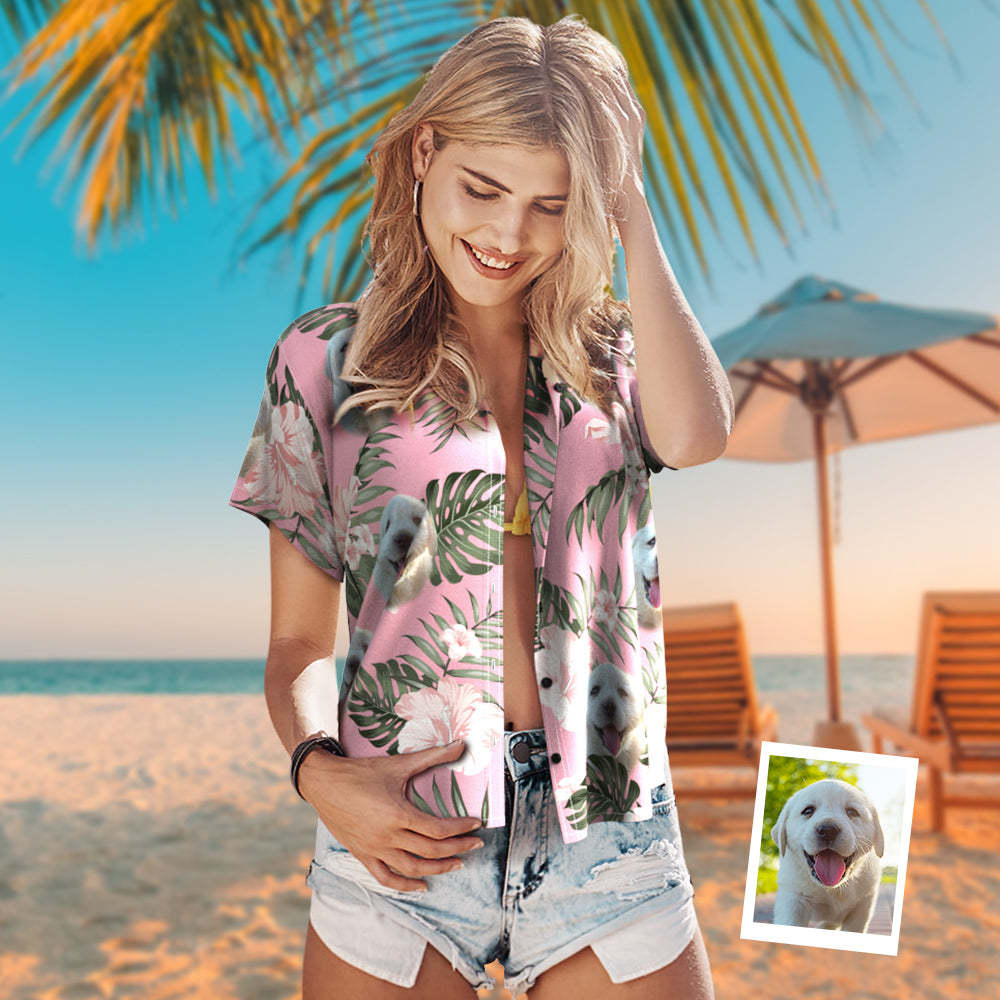 Custom Dog Face Hawaiian Style Pink Flowers Dog and Owner Matching Hawaiian Shirts - My Photo Socks AU