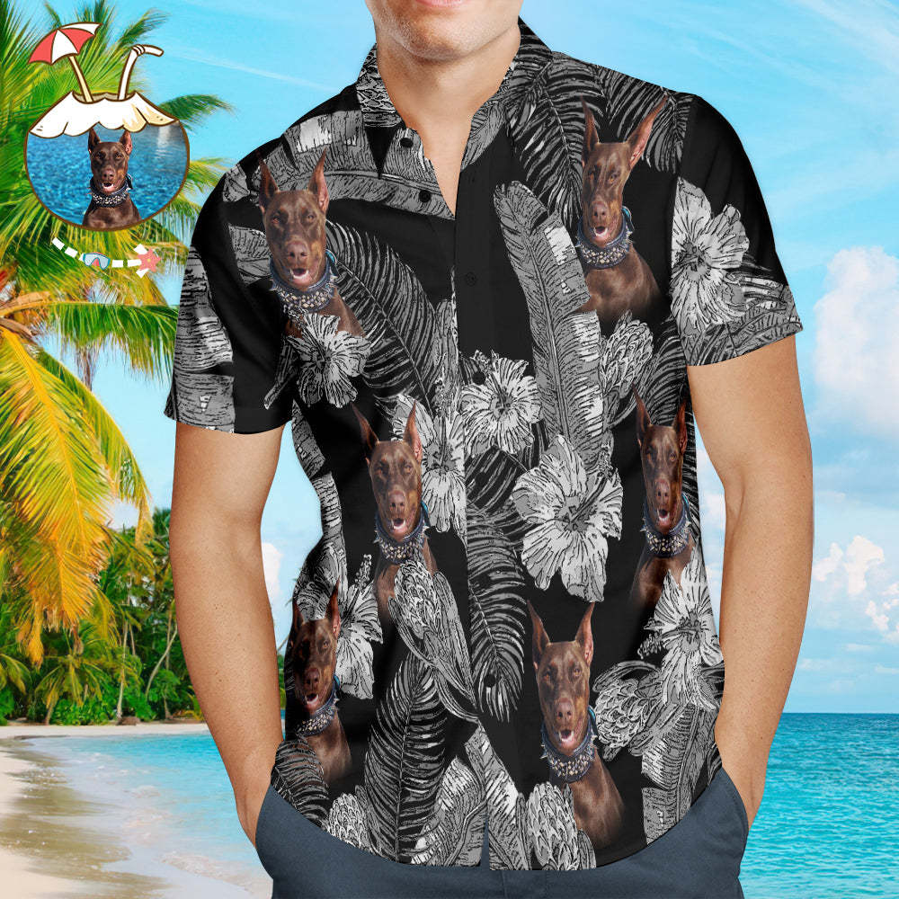 Custom Dog Face Hawaiian Style Flowers Dog and Owner Matching Hawaiian Shirts - My Photo Socks AU