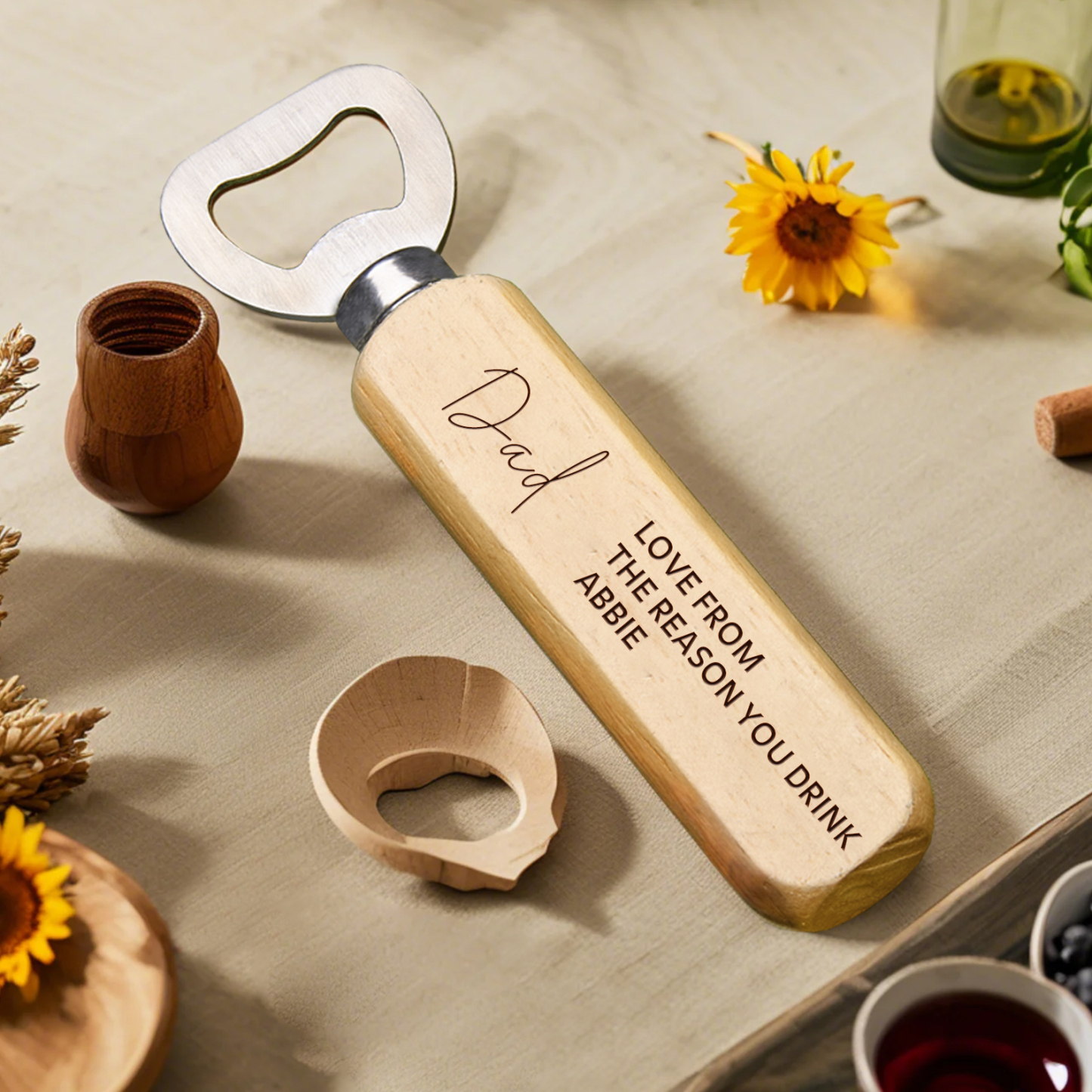 Personalised Bottle Opener Your Text Here Wooden Bottle Opener Laser Engraved Birthday Christmas Gift For DAD